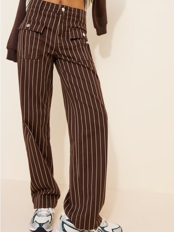 Wide Leg Pinstripe Pants In Brown
